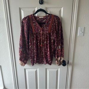Ulla Johnson Burgundy Ruffled Tie Front Blouse